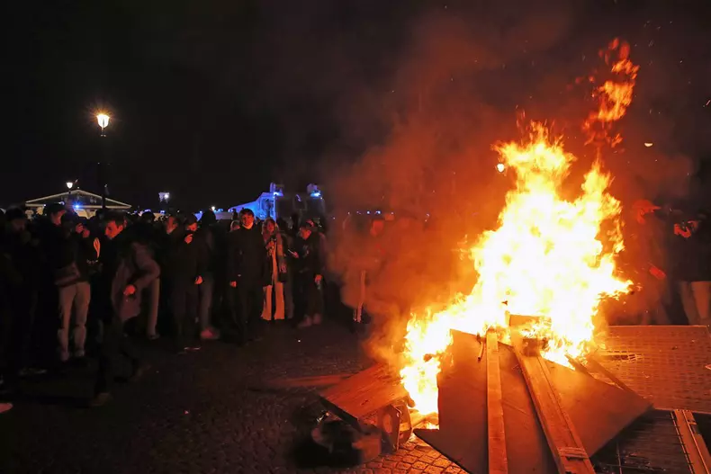 Protest at the French National Assembly against the pension reform law in Paris