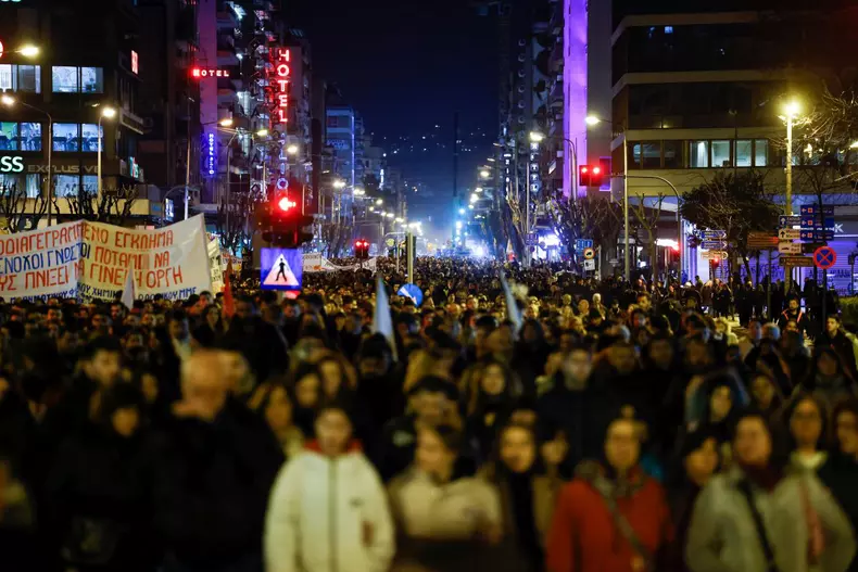 Protest in Thessaloniki over the deadly train crash in central Greece