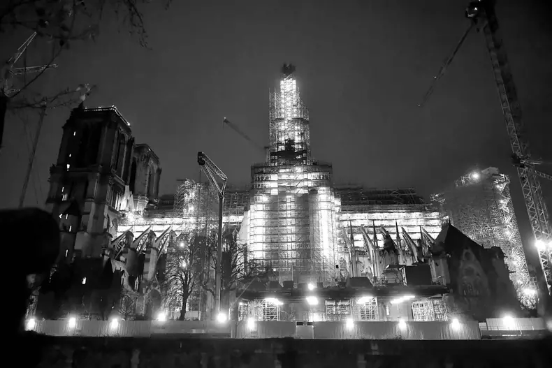 Construction Site Of Notre Dame De Paris At Night
