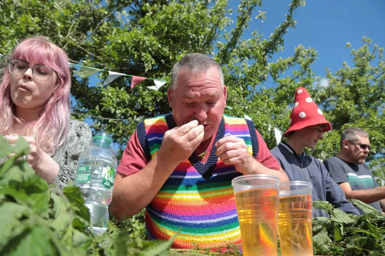 World Nettle Eating Championships saw record numbers chow down the stinging plants