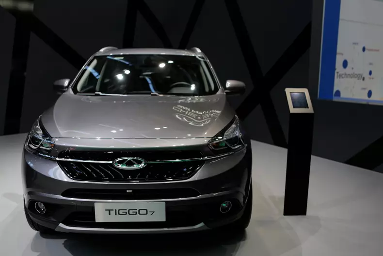 Frankfurt, Germany. 14th September 2017. The Chinese car manufacturer Chery presents the Chery Tiggo7 at the 67. IAA. The 67. Internationale Automobil-Ausstellung (IAA) opened in Frankfurt for trade visitors. It is with over 1000 exhibitors one of the lar