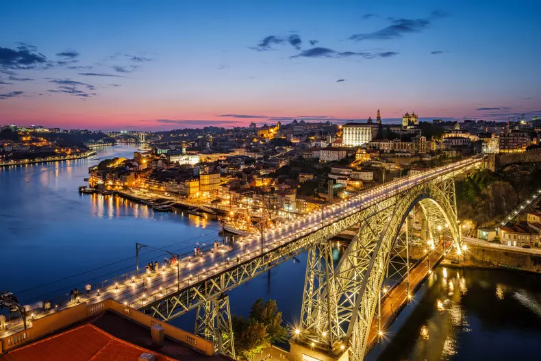 View of Porto city, Portugal in evening