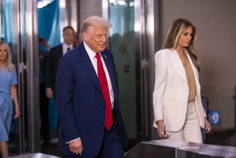 U.S. President Donald Trump and First Lady Melania Trump are seen arriving for the United Nations General Assembly, New York, USA - 23 Sep 2025