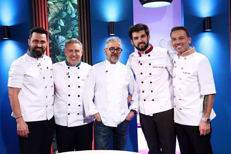 Chef Mauro Uliassi, alaturi de Chef Orlando, Chef Sautner, Chef Richard, Chef Popescu (1)