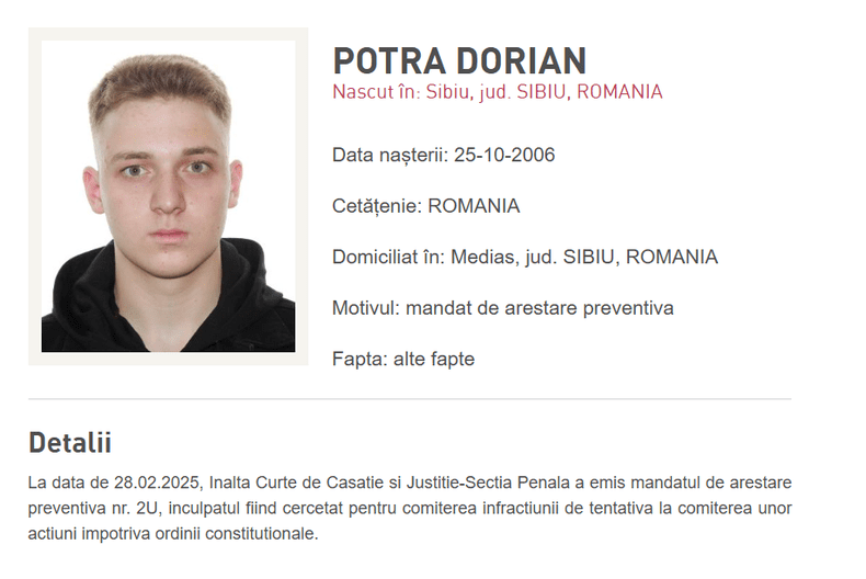 Fiul lui Potra dat în urmărire internaționala