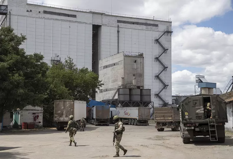 Harvesting and grain storage facilities in Melitopol, southern Ukraine