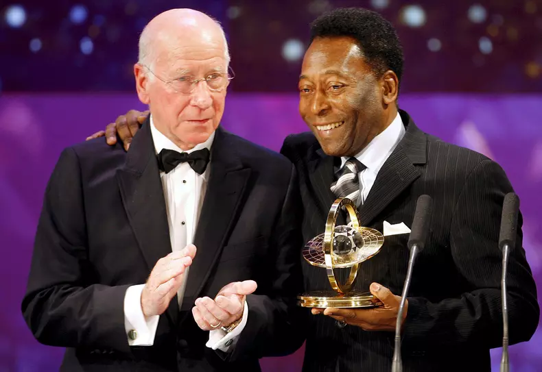 Soccer legend Pele with English soccer legend Bobby Charlton