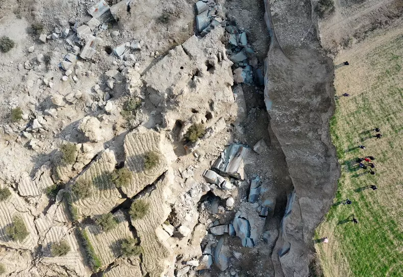 Olive garden split by fissure after earthquakes in Turkiye