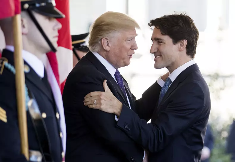 US President Donald J. Trump greets Canadian Prime Minister Justin Trudeau