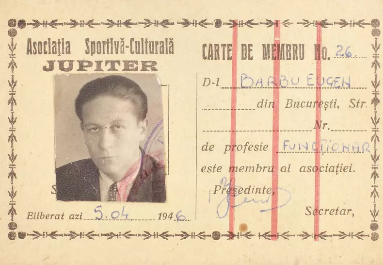 carnet de membru la Asocia_ia Sportiv╟ Cultural╟ Jupiter, apar_inând lui Eugen Barbu