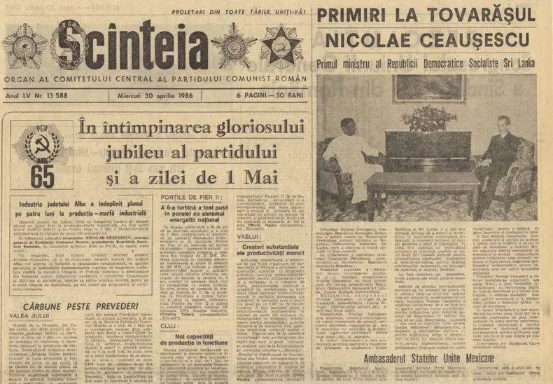 Ziarul Scinteia, la patru zile dupa accidentul nuclear de la Cernobil, nu a avut nicio stire pe pagina 1 despre incident
