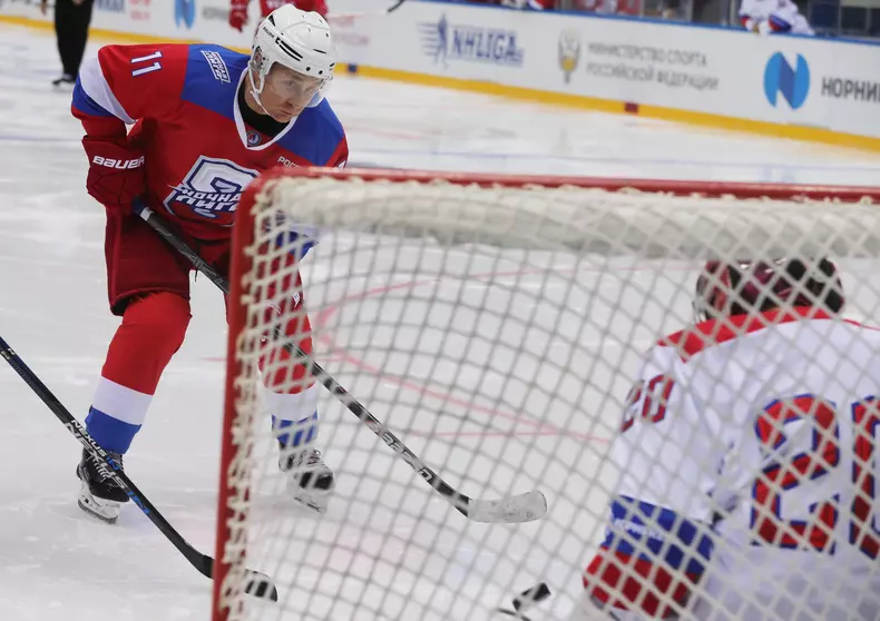 President Vladimir Putin participates in gala match of Night Hockey League