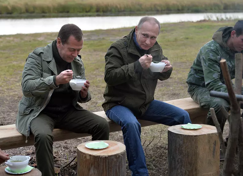 President Putin, Prime Minsiter Medvedev visit Lipno island in Novgorod Region