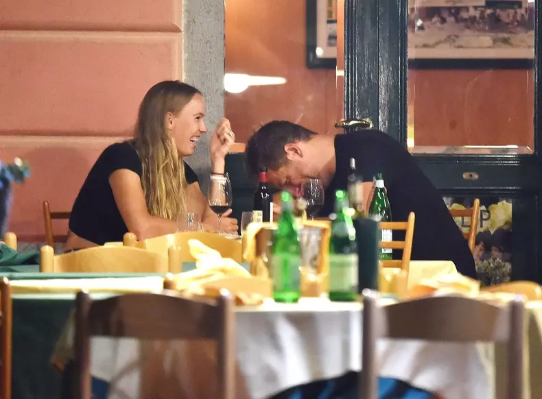 *EXCLUSIVE* Danish Tennis Player Caroline Wozniacki and David Lee go for dinner in Portofino
