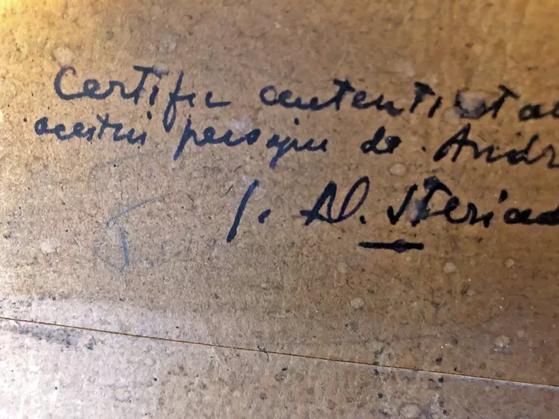 Expertiza lui Steriadi, pe verso tabloului Podul