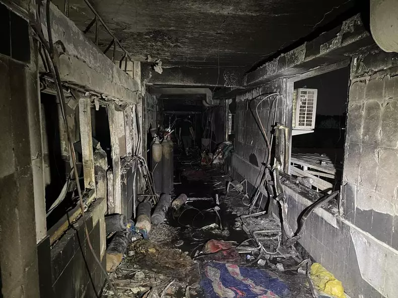 Aftermath of fire at hospital in southern Baghdad