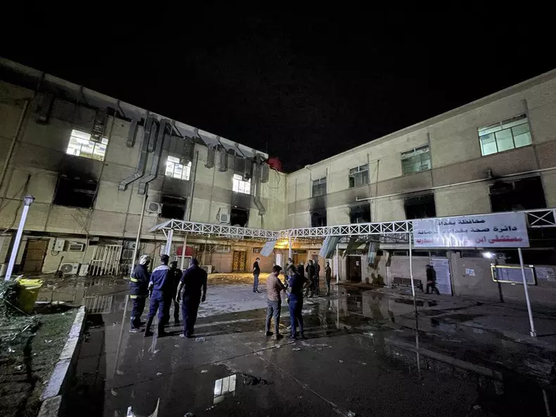 Aftermath of fire at hospital in southern Baghdad