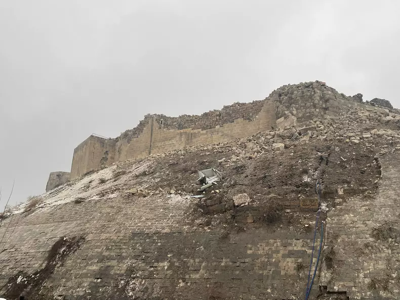 Historical Gaziantep Castle damaged in the 7.4 earthquake in Turkiye