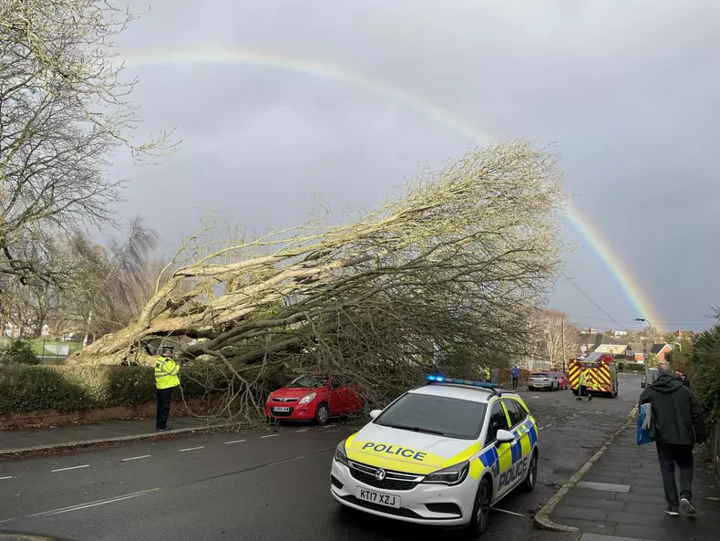 Torrential rain and blisteringly strong winds are battering Britain