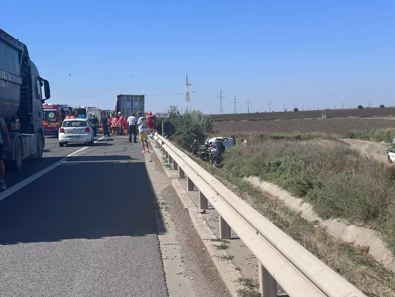 Imagine de la accidentul de pe A4. Foto: ISU Constanța