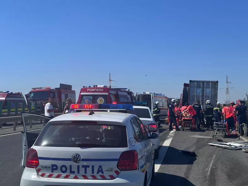 Imagine de la accidentul de pe A4. Foto: ISU Constanța
