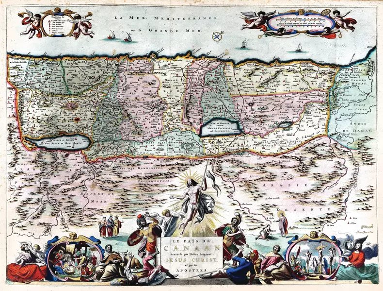 Hartă ”Călatoriile Mântuitorului în ținutul Canaanului”, de Nicolaes Visscher, Amsterdam, 1669