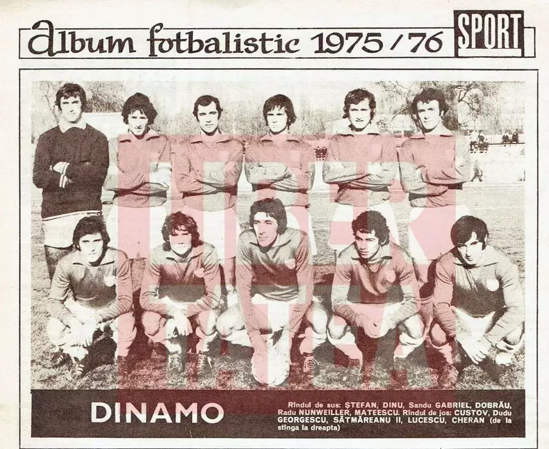 1976-Mircea Lucescu, intr-o poza de grup la Dinamo, alaturi de Dinu, Nunweiller, Dudu Georgescu si ceilalti dinamovisti