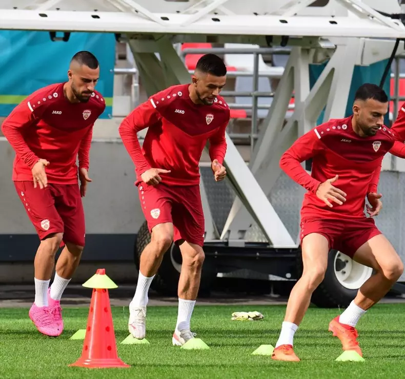 Naționala Macedoniei de Nord, primul antrenament pe stadionul Steaua FOTO: Facebook / Federația Macedoneană de Fotbal