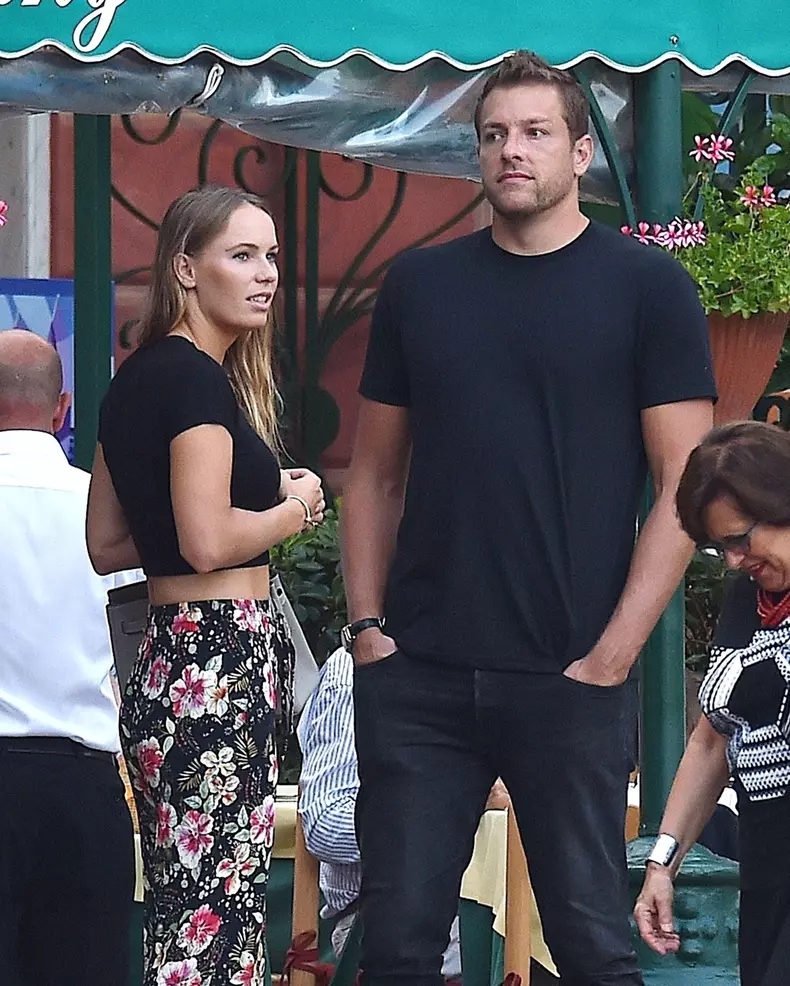 *EXCLUSIVE* Danish Tennis Player Caroline Wozniacki and David Lee go for dinner in Portofino