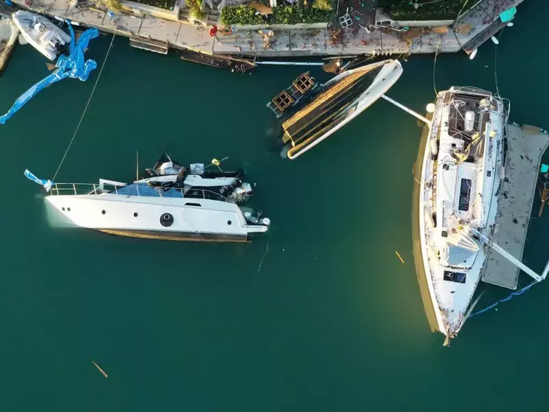 Aerial views showing damage caused by tornado in Izmir