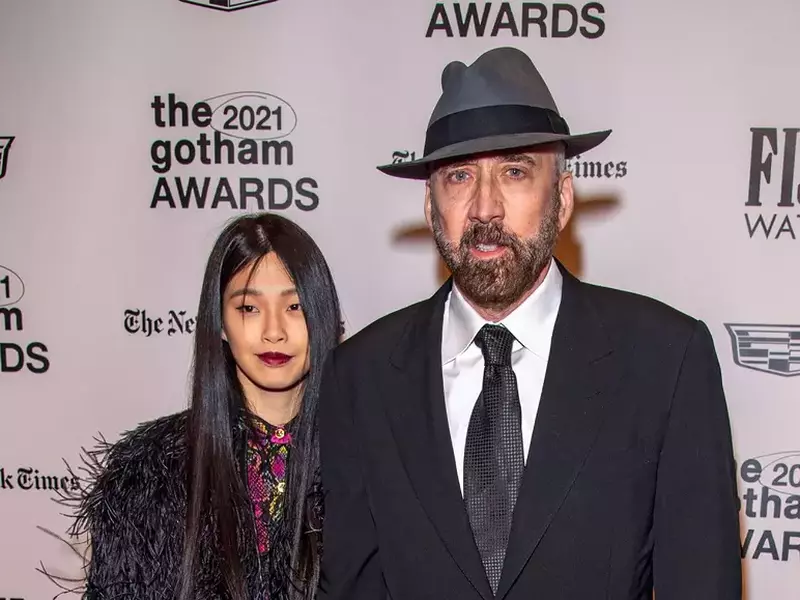 NEW YORK, NEW YORK – NOVEMBER 29: Riko Shibata and Nicolas Cage attend the 2021 Gotham Awards Presented By The Gotham Film & Media Institute at Cipriani Wall Street on November 29, 2021 in New York City.