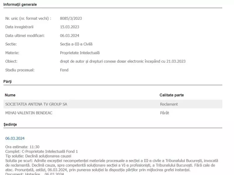 Mihai Bendeac – proces Antena 1