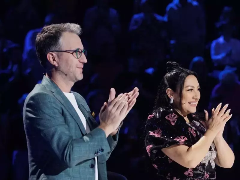 Andi Moisescu și Andra Măruță la „Românii au talent”, emisiune difuzată de PRO TV
