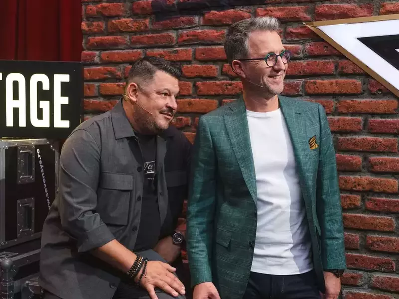 Mihai Bobonete și Andi Moisescu la „Românii au talent”, emisiune difuzată de PRO TV
