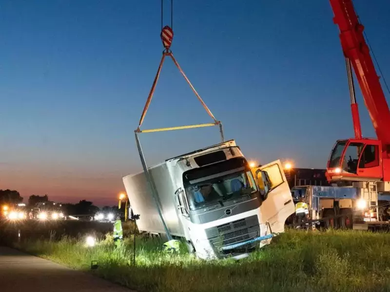 șofer roman de Tir scos de pe drum de o turma de caprioare germania (1)