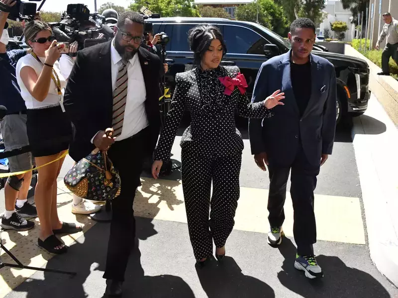 Cardi B is seen as she arrives at the Alhambra Courthouse in Alhambra, Ca after closing arguments in her civil trail