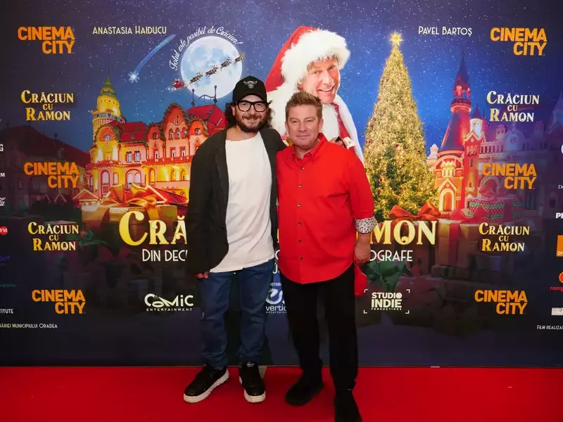 Pavel Bartoș și Florin Dumitrescu la premiera de gală a filmului „Crăciun cu Ramon”