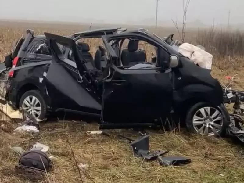 O mașină de culoare neagră, distrusă în accident, pe câmp, lângă Lugojel, în județul Timiș