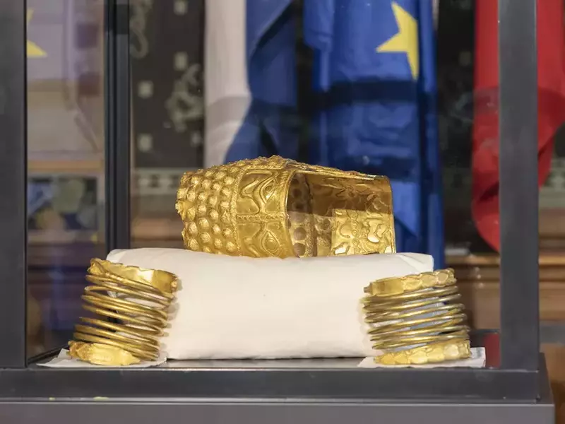 Conferința de presă organizată la muzeul Drents din Assen cu privire la recuperarea coifului dacic de la Coțofenesti și a două brătari de aur, în Tările de Jos, Assen, 2 aprilie 2026. Foto Inquam Photos / Vincent Jannink