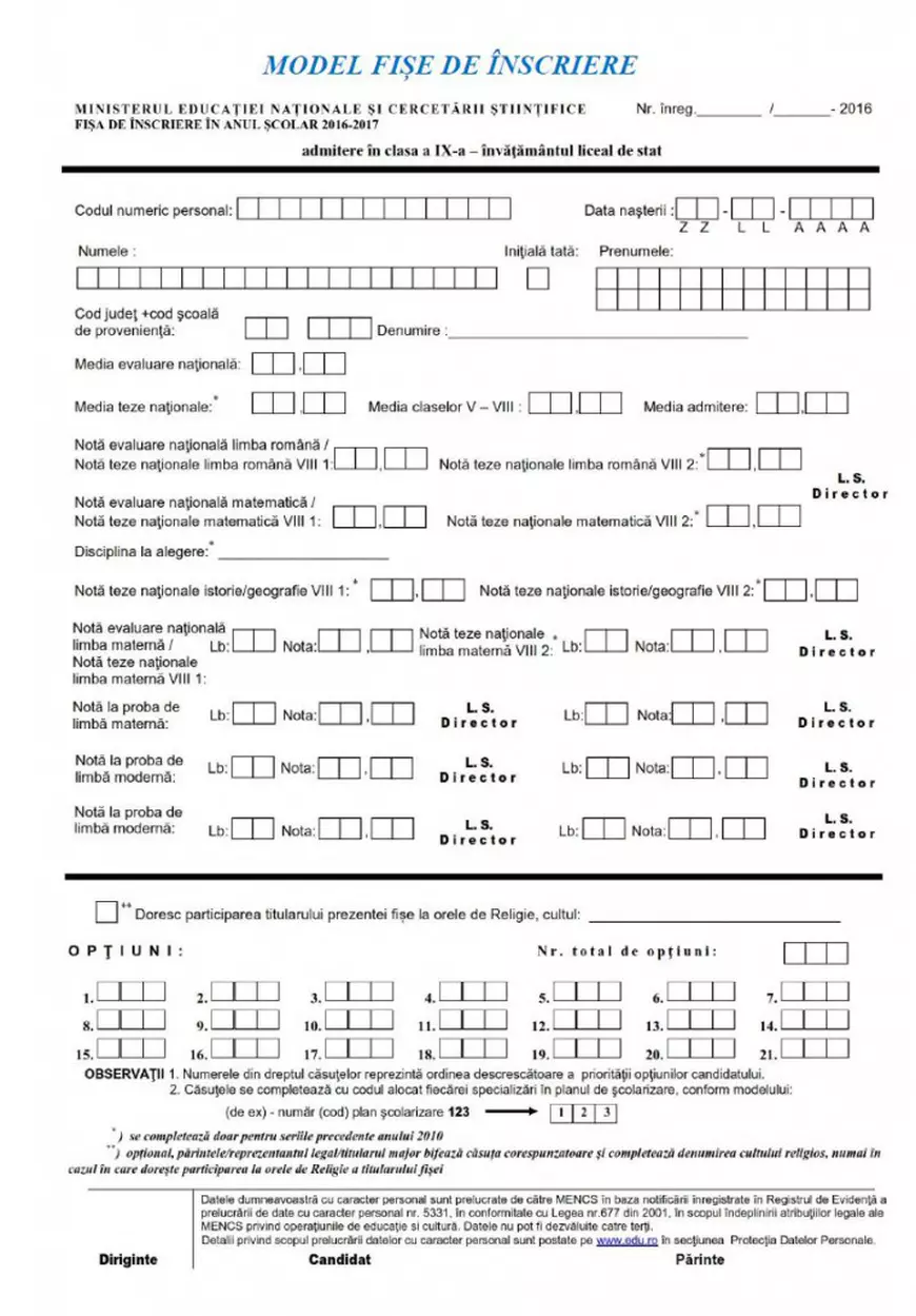 admitere liceu 2016 model fisa de inscriere 1