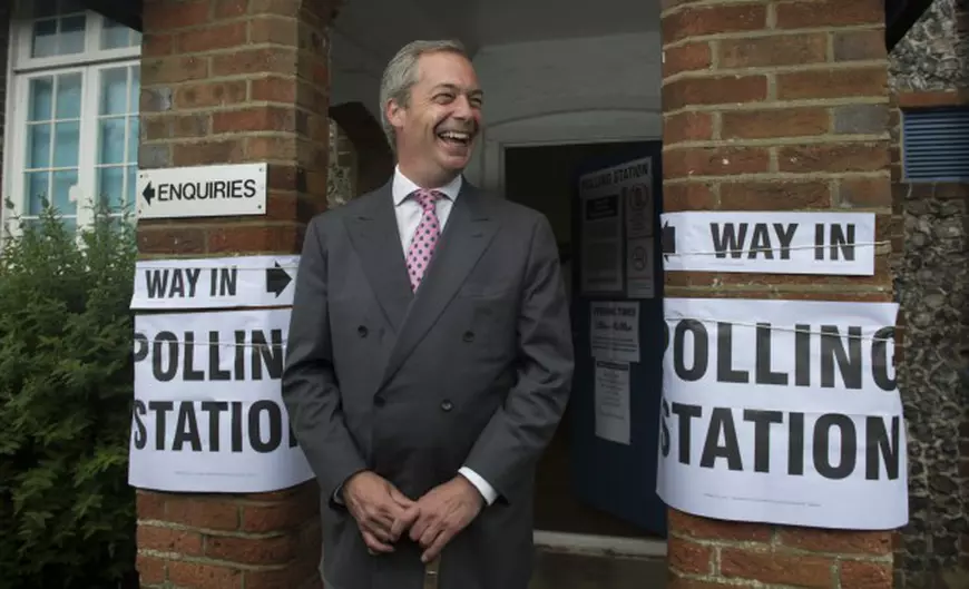 UKIP Leader Nigel Farage arrives at polling station to cast vote in EU Referendum