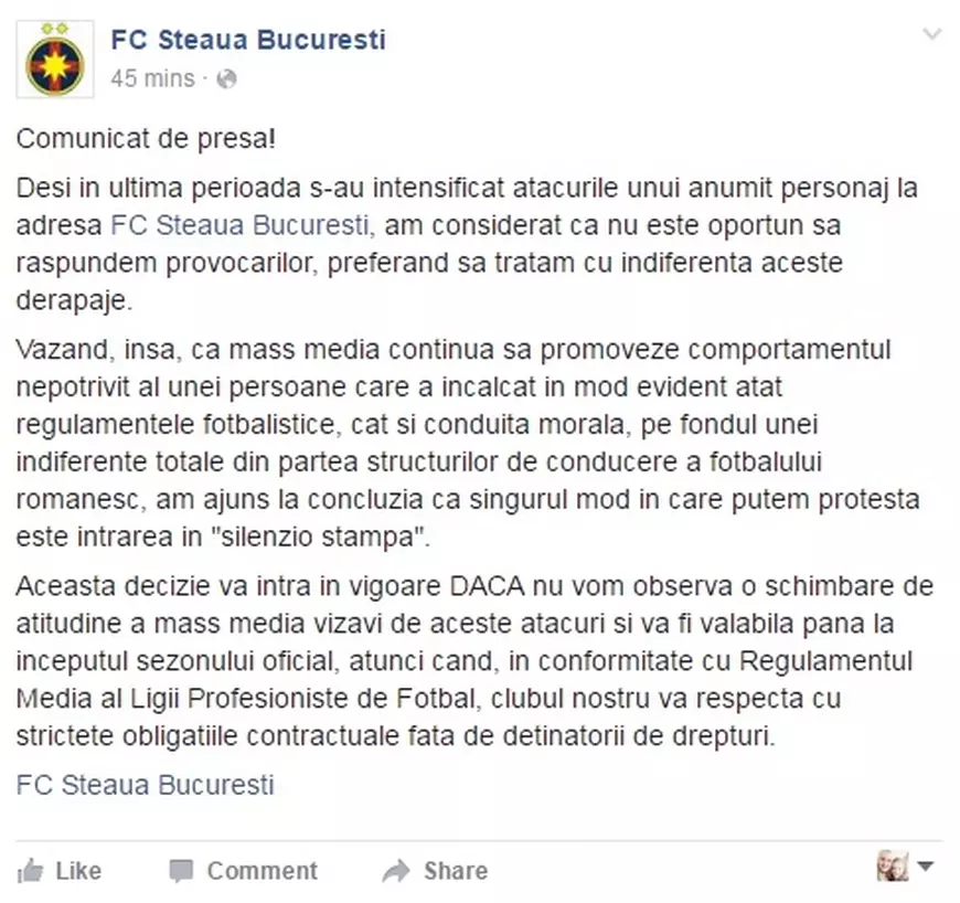 Anunțul steliștilor