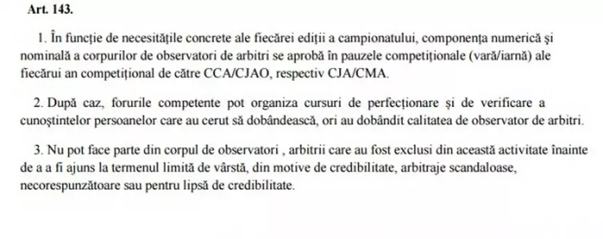 Pasajul ferm din RODAAF, care nu permite să fie pe lista de observatori foști arbitri mânjiți