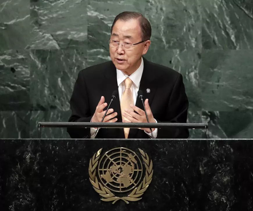 epa05549107 United Nations Secretary General Ban Ki-moon opens the General Debate of the 71st Session of the United Nations General Assembly at UN headquarters in New York, New York, USA, 20 September 2016. EPA/JASON SZENES