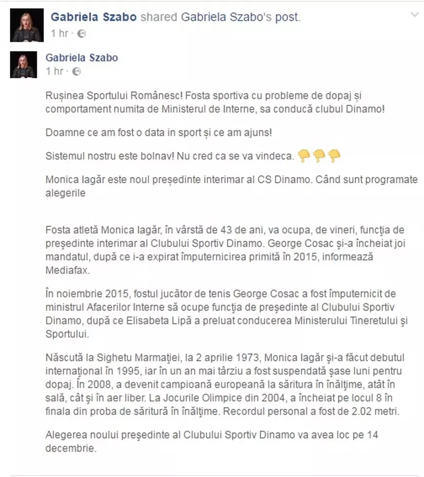 Mesajul lui Gabi Szabo