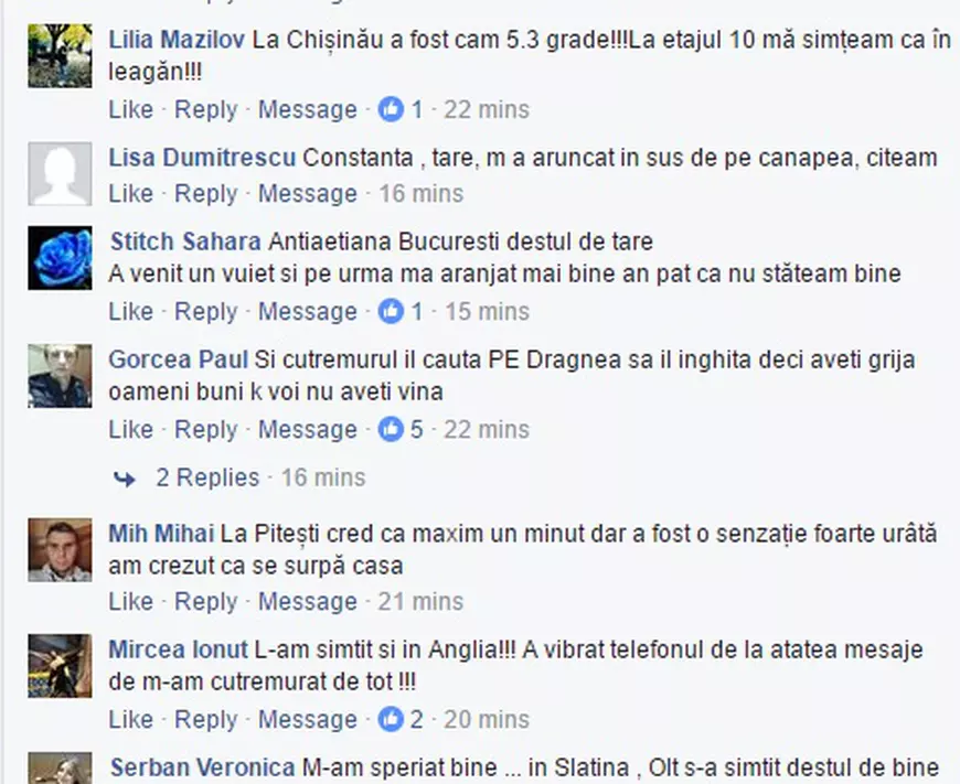 cutremurul de azi, mesajele romanilor