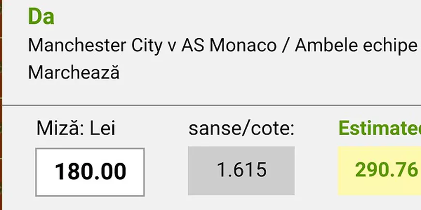 COTA ZILEI și avancronica meciului Manchester City - AS Monaco, din ”optimile” Ligii Campionilor