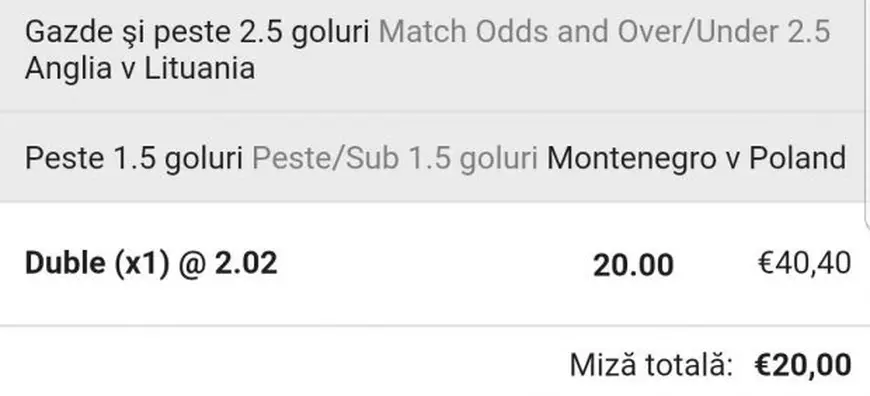 BILETUL ZILEI la pariuri, combinație Anglia și Polonia