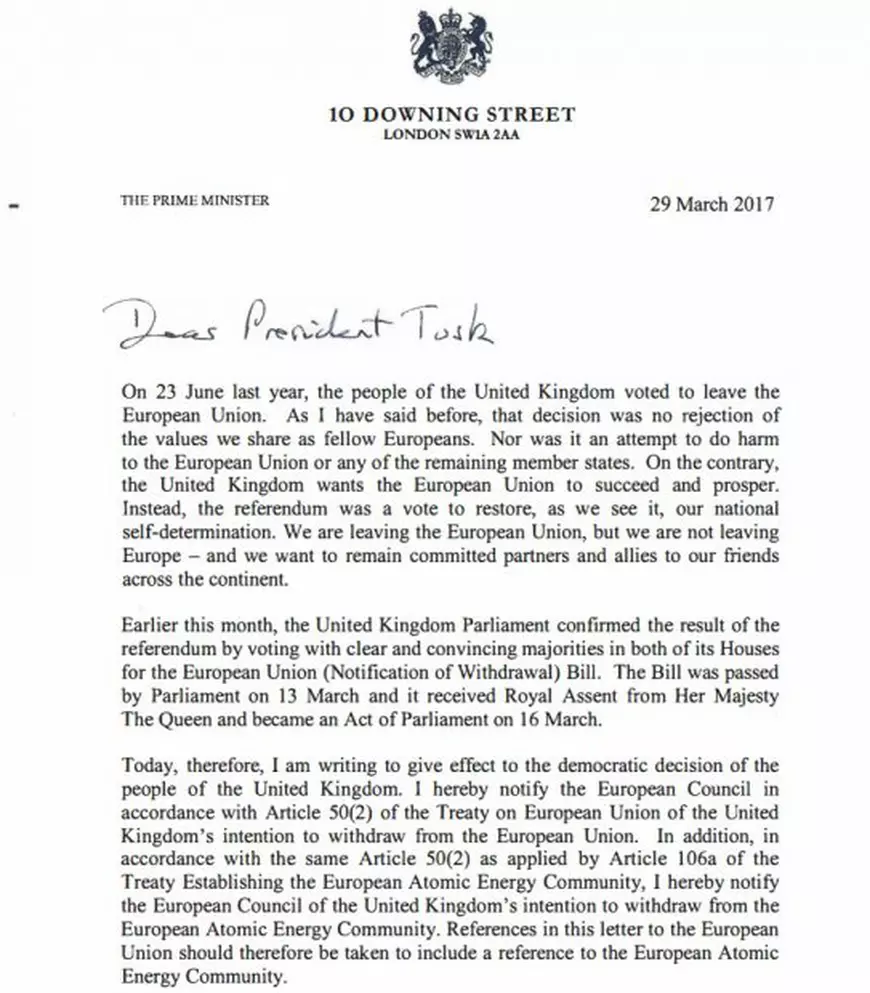 UPDATE: Marea Britanie a declanșat procedura de ieșire din UE