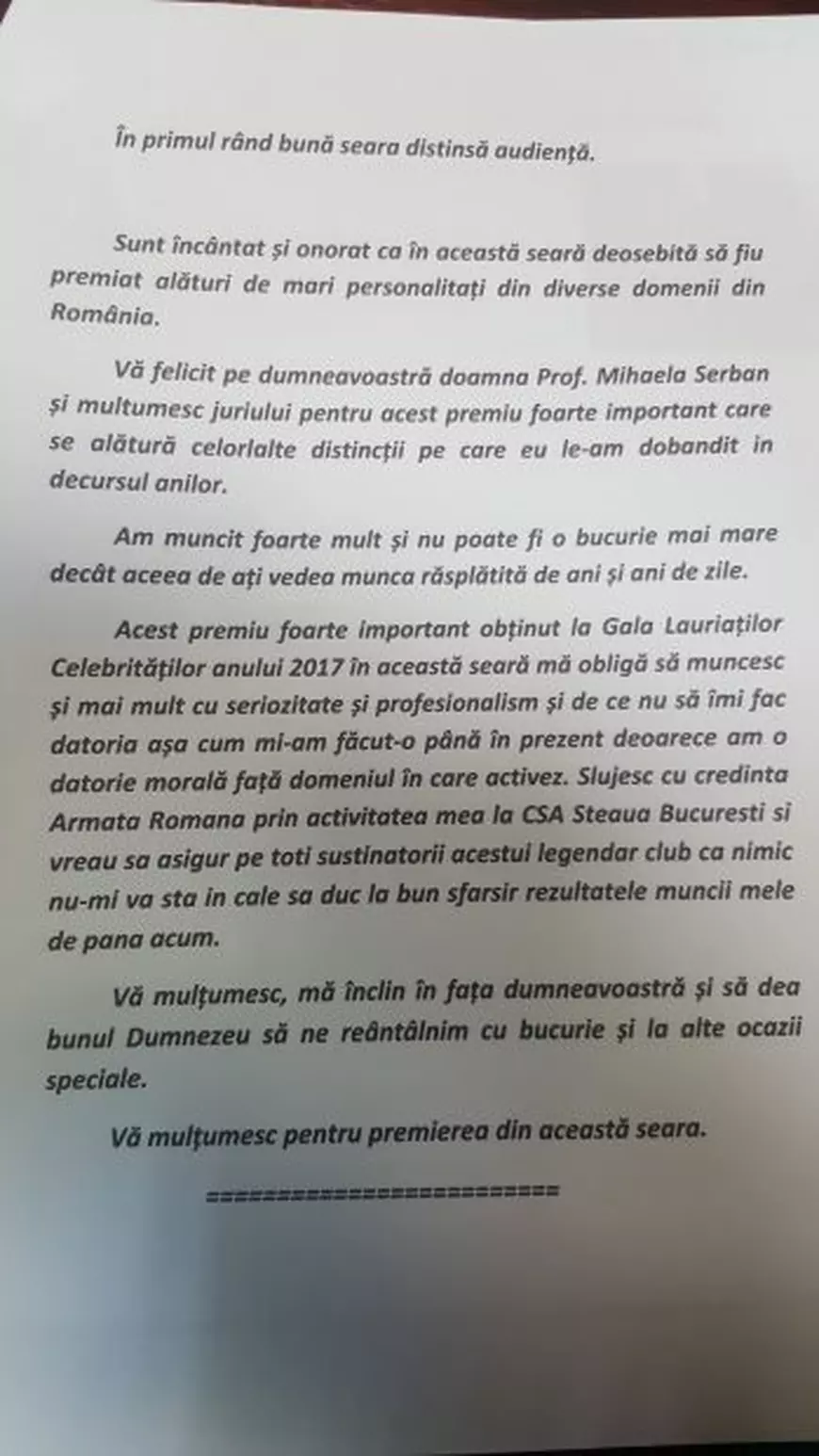 Juristul CSA Steaua a fost premiat la Gala Celebrităților. Florin Talpan, lângă președintele Klaus Iohannis și ”Regele” Gică Hagi